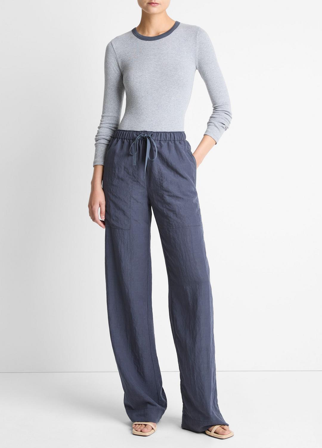 VINCE | Tipped Heathered Pima Cotton-Blend Long-Sleeve T-Shirt in Long Sleeve - HEATHER THISTLE COMBO