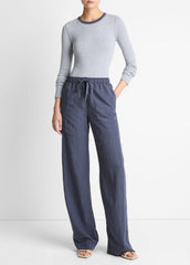 VINCE | Tipped Heathered Pima Cotton-Blend Long-Sleeve T-Shirt in Long Sleeve - HEATHER THISTLE COMBO