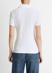 VINCE | Ribbed Cotton-Blend Polo Shirt in Short Sleeve - OPTIC WHITE