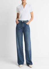 VINCE | Ribbed Cotton-Blend Polo Shirt in Short Sleeve - OPTIC WHITE