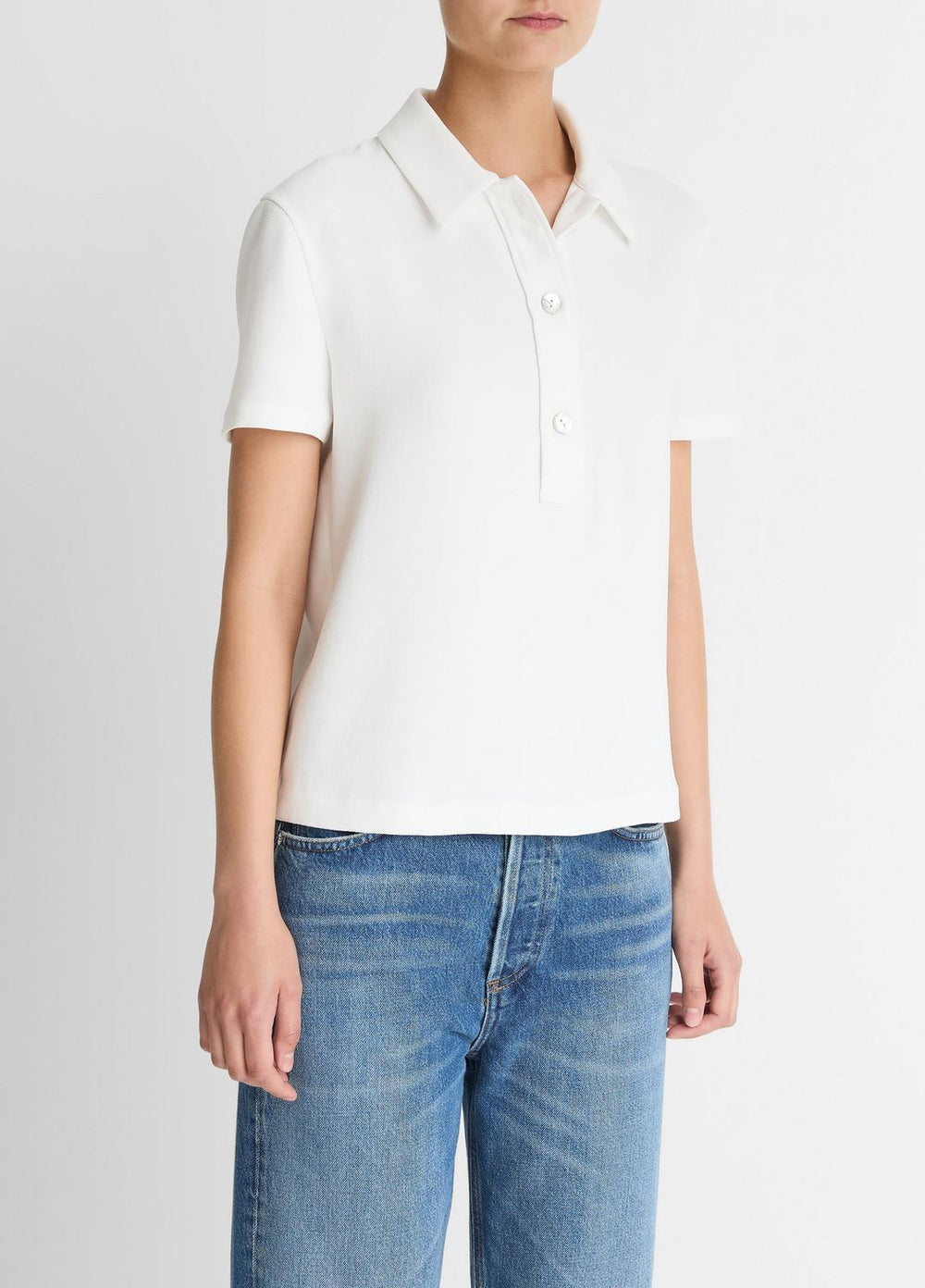 VINCE | Crepe Polo Shirt in Short Sleeve - OFF WHITE
