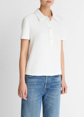 VINCE | Crepe Polo Shirt in Short Sleeve - OFF WHITE