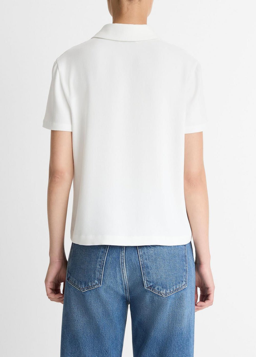 VINCE | Crepe Polo Shirt in Short Sleeve - OFF WHITE