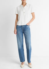 VINCE | Crepe Polo Shirt in Short Sleeve - OFF WHITE