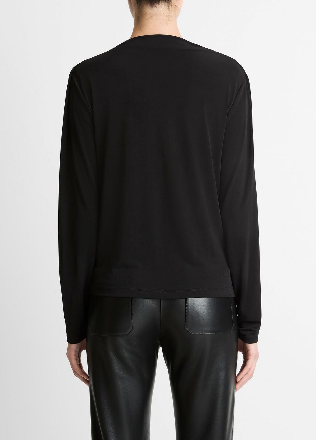 VINCE | Matte Jersey Cowl-Neck Top in Long Sleeve - BLACK