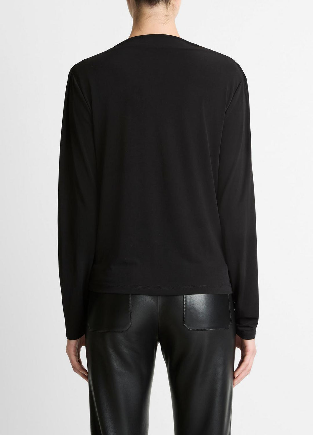 VINCE | Matte Jersey Cowl-Neck Top in Long Sleeve - BLACK