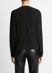 VINCE | Matte Jersey Cowl-Neck Top in Long Sleeve - BLACK