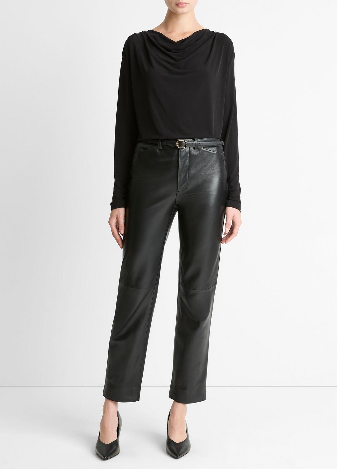 VINCE | Matte Jersey Cowl-Neck Top in Long Sleeve - BLACK