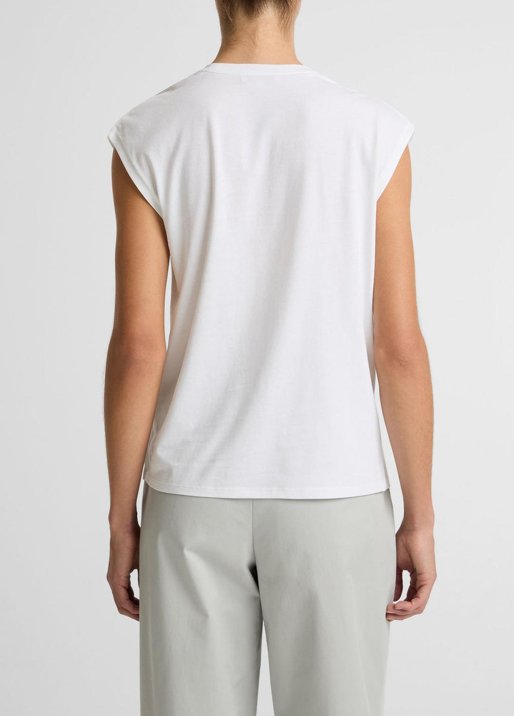 VINCE | Pima Cotton-Blend Draped Relaxed Top in Tank Tops - OPTIC WHITE