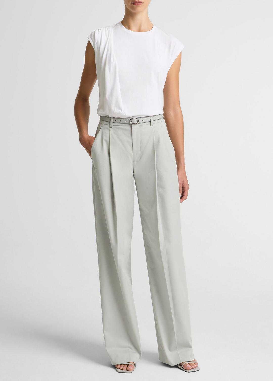 VINCE | Pima Cotton-Blend Draped Relaxed Top in Tank Tops - OPTIC WHITE