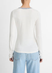 VINCE | Tipped Heathered Pima Cotton-Blend Long-Sleeve T-Shirt in Long Sleeve - OFF WHITE COMBO