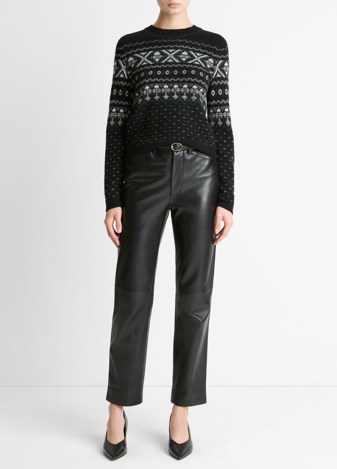 VINCE | Fair Isle Plush Cashmere Sweater in Crew Neck - BLACK/WHITE COMBO
