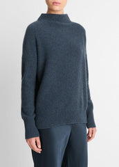 VINCE | Plush Cashmere Funnel-Neck Sweater in Turtleneck - HEATHER TIDE STONE