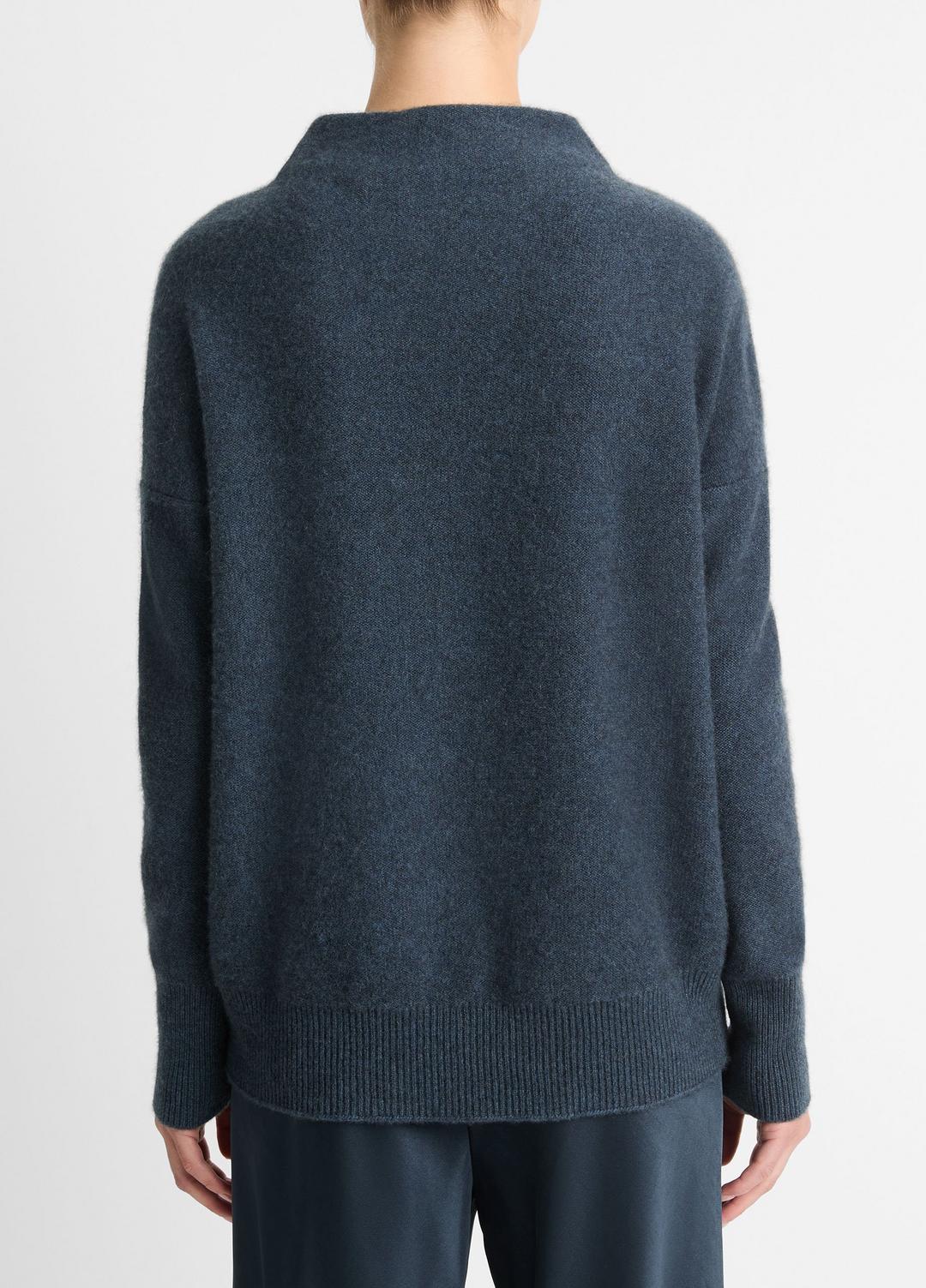 VINCE | Plush Cashmere Funnel-Neck Sweater in Turtleneck - HEATHER TIDE STONE