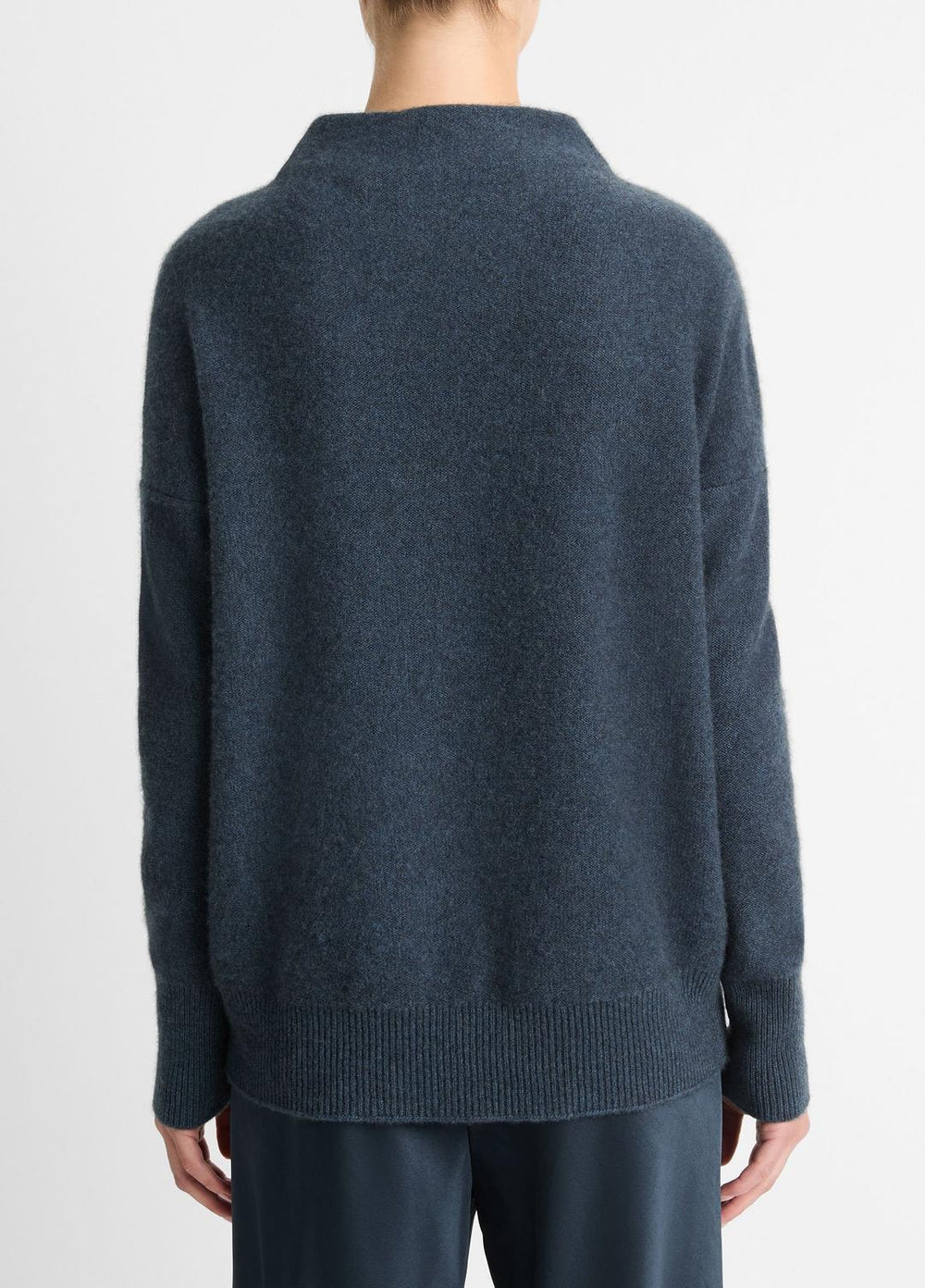 VINCE | Plush Cashmere Funnel-Neck Sweater in Turtleneck - HEATHER TIDE STONE