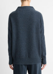 VINCE | Plush Cashmere Funnel-Neck Sweater in Turtleneck - HEATHER TIDE STONE