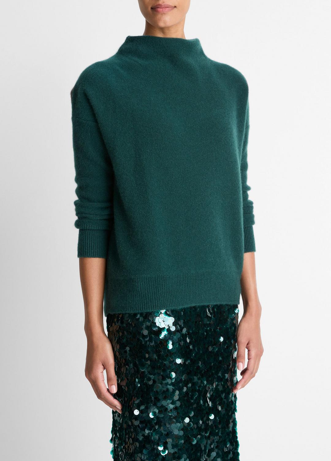 VINCE | Plush Cashmere Funnel-Neck Sweater in Turtleneck - JUNIPER