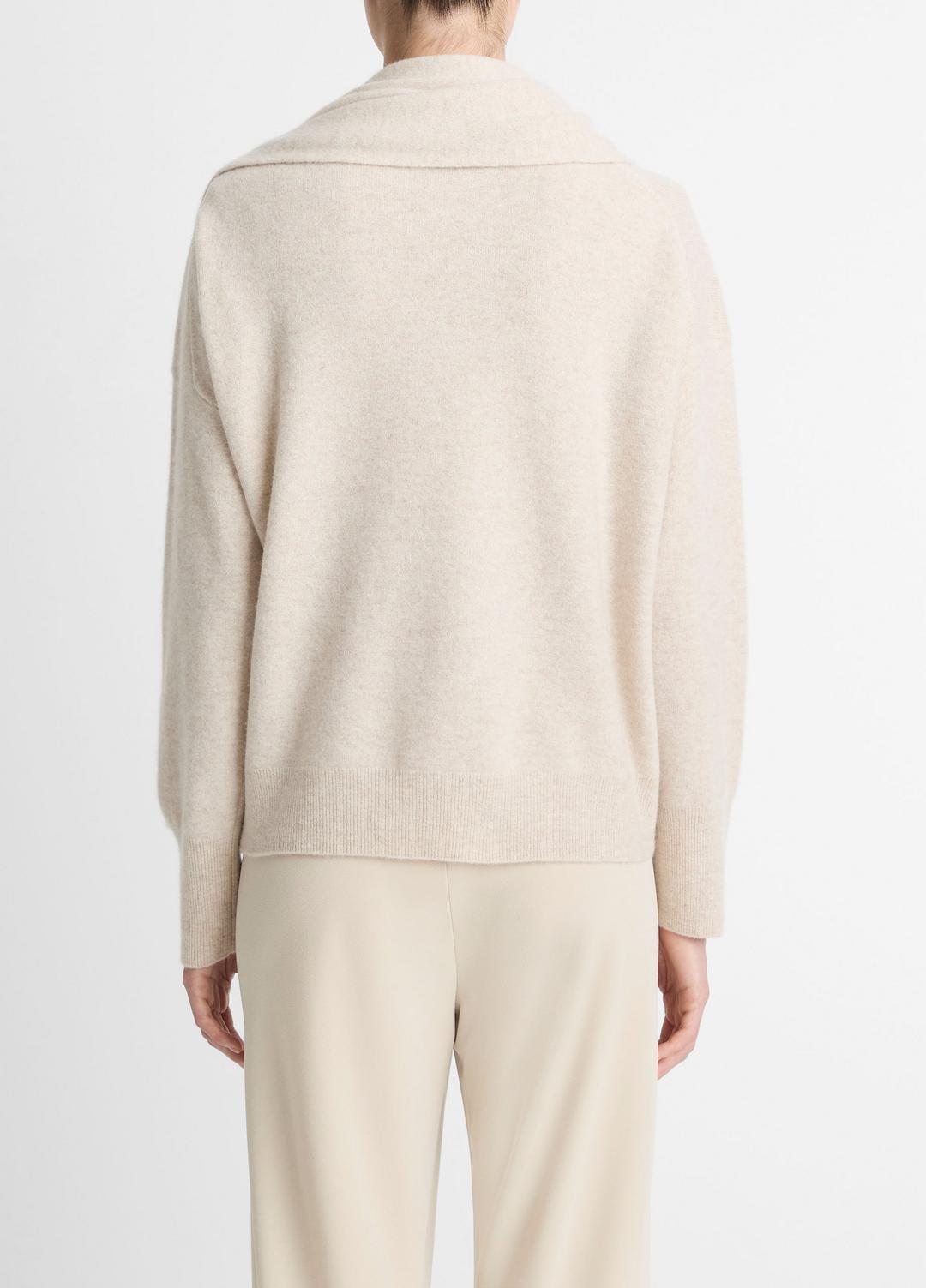 VINCE | Draped-Shawl Wool-Cashmere Sweater in Turtleneck - HEATHER DOVE OAT