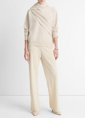 VINCE | Draped-Shawl Wool-Cashmere Sweater in Turtleneck - HEATHER DOVE OAT
