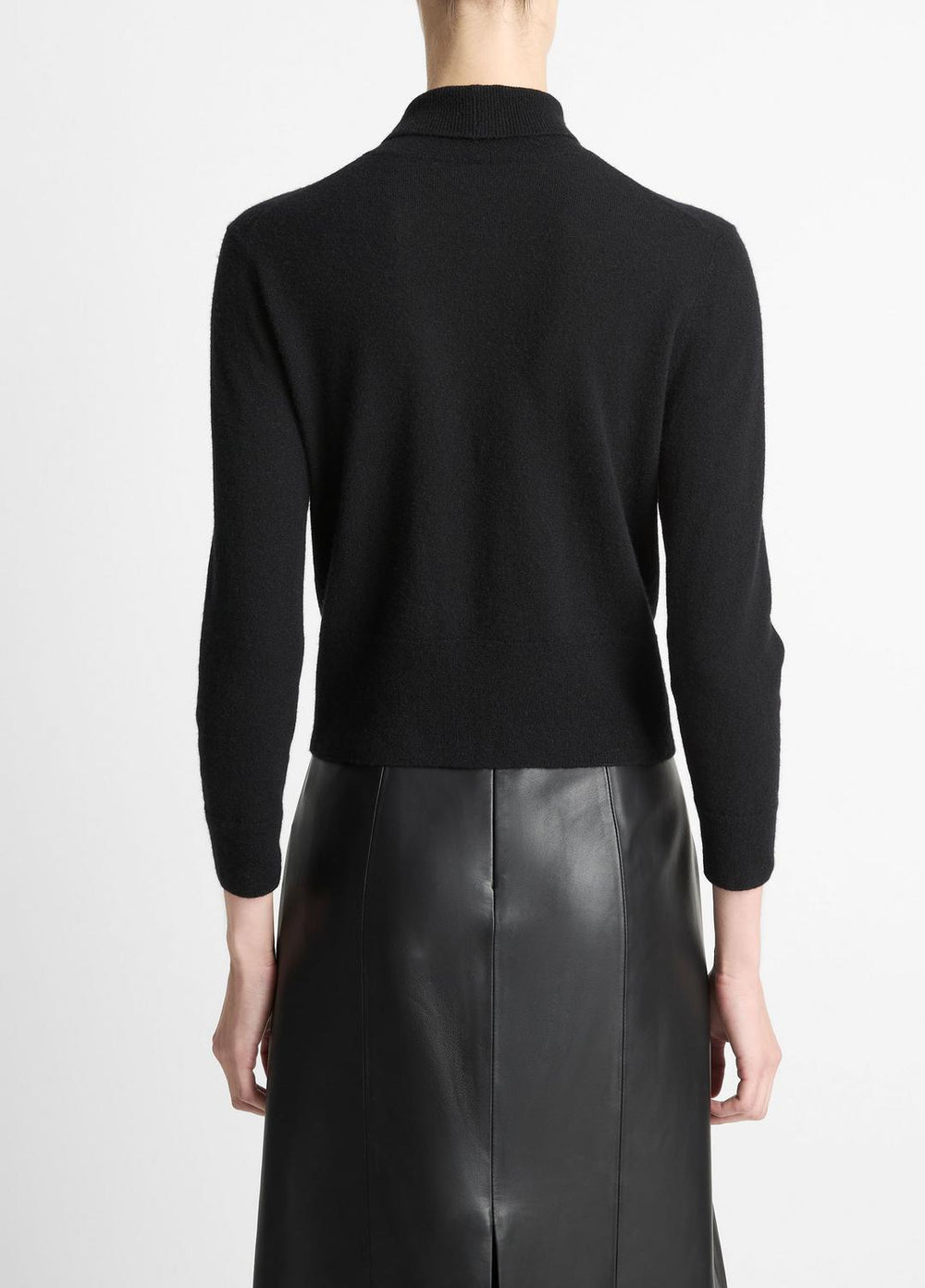VINCE | Cashmere-Silk Three-Quarter-Sleeve Mock-Neck Sweater in Turtleneck - BLACK