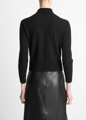 VINCE | Cashmere-Silk Three-Quarter-Sleeve Mock-Neck Sweater in Turtleneck - BLACK