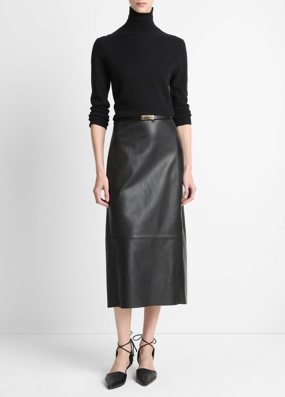 VINCE | Cashmere-Silk Three-Quarter-Sleeve Mock-Neck Sweater in Turtleneck - BLACK