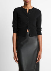VINCE | Metal-Button Wool & Cashmere-Blend Cardigan in Cardigans - BLACK