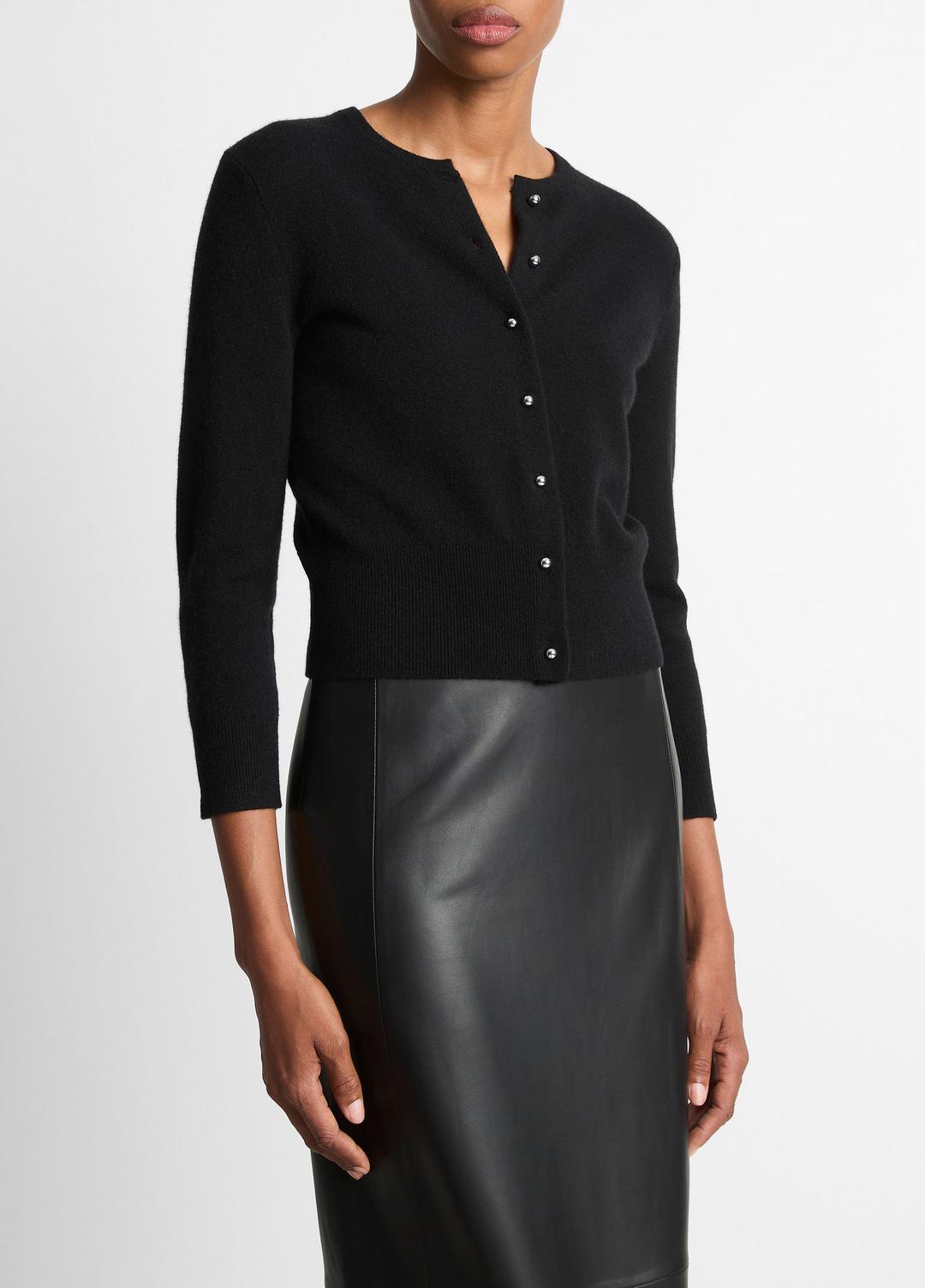 VINCE | Metal-Button Wool & Cashmere-Blend Cardigan in Cardigans - BLACK