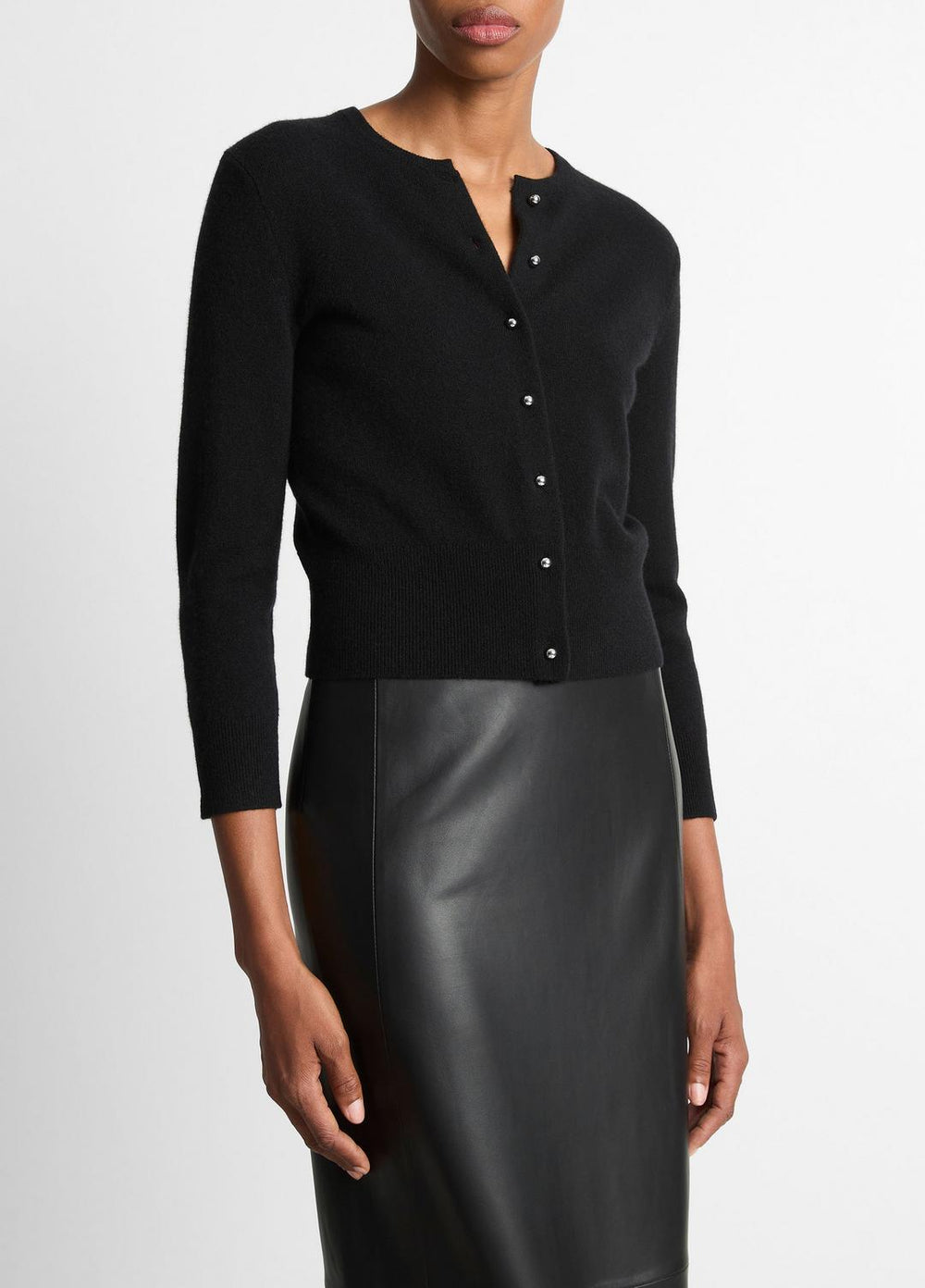 VINCE | Metal-Button Wool & Cashmere-Blend Cardigan in Cardigans - BLACK