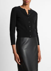 VINCE | Metal-Button Wool & Cashmere-Blend Cardigan in Cardigans - BLACK
