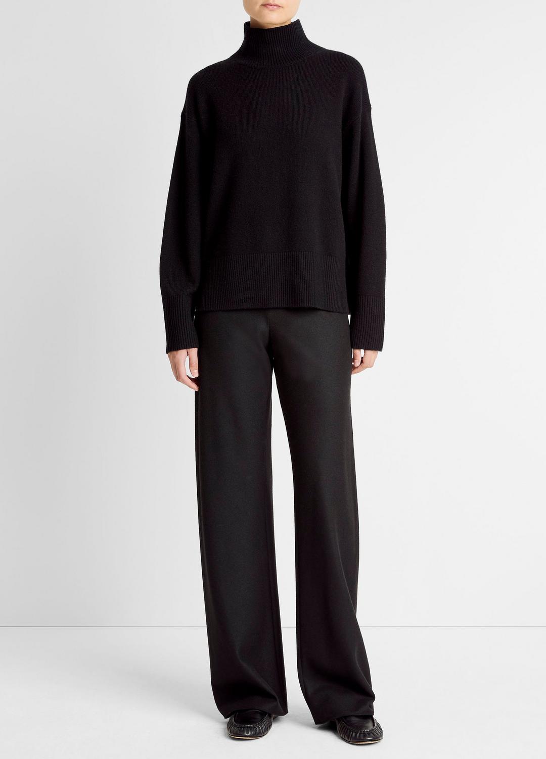 VINCE | Wool-Cashmere Side-Slit Turtleneck Sweater in Turtleneck - BLACK