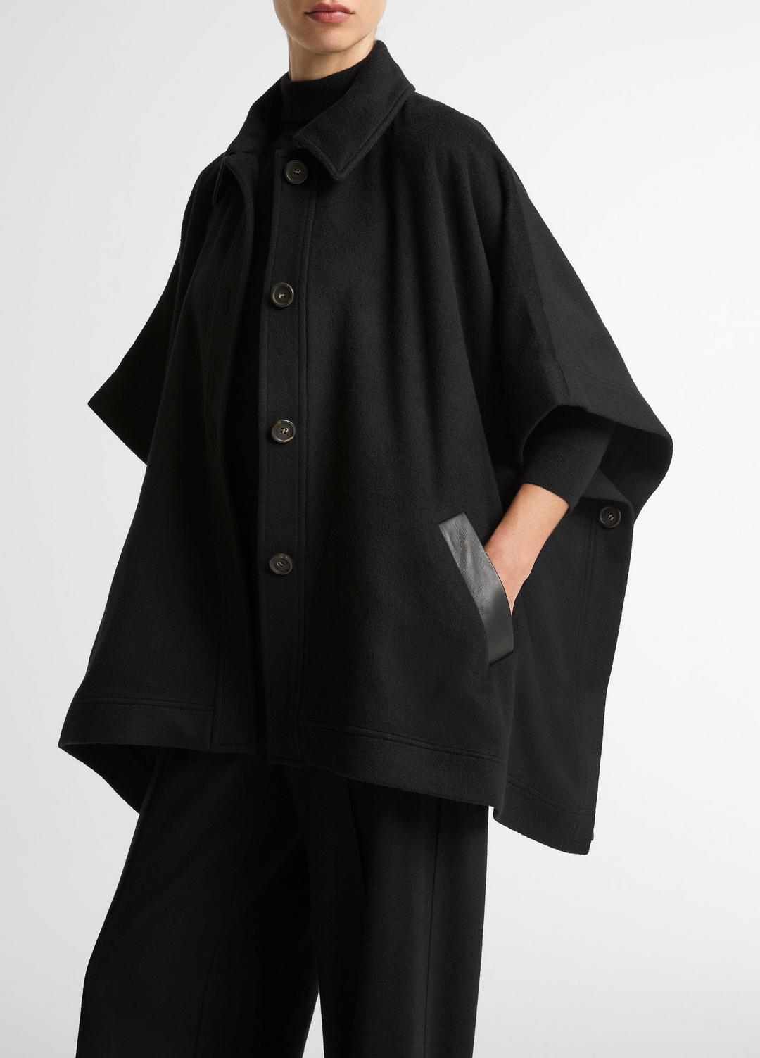 VINCE | Leather-Trim Wool Cape in Accessories - BLACK
