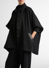 VINCE | Leather-Trim Wool Cape in Accessories - BLACK