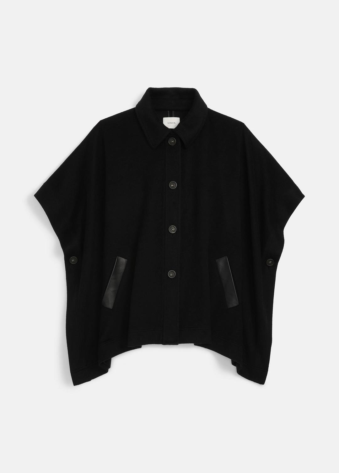 VINCE | Leather-Trim Wool Cape in Accessories - BLACK