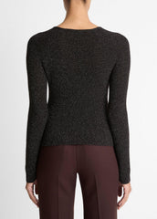 VINCE | Metallic Ribbed High V-Neck Sweater in V-Neck - BLACK METALLIC