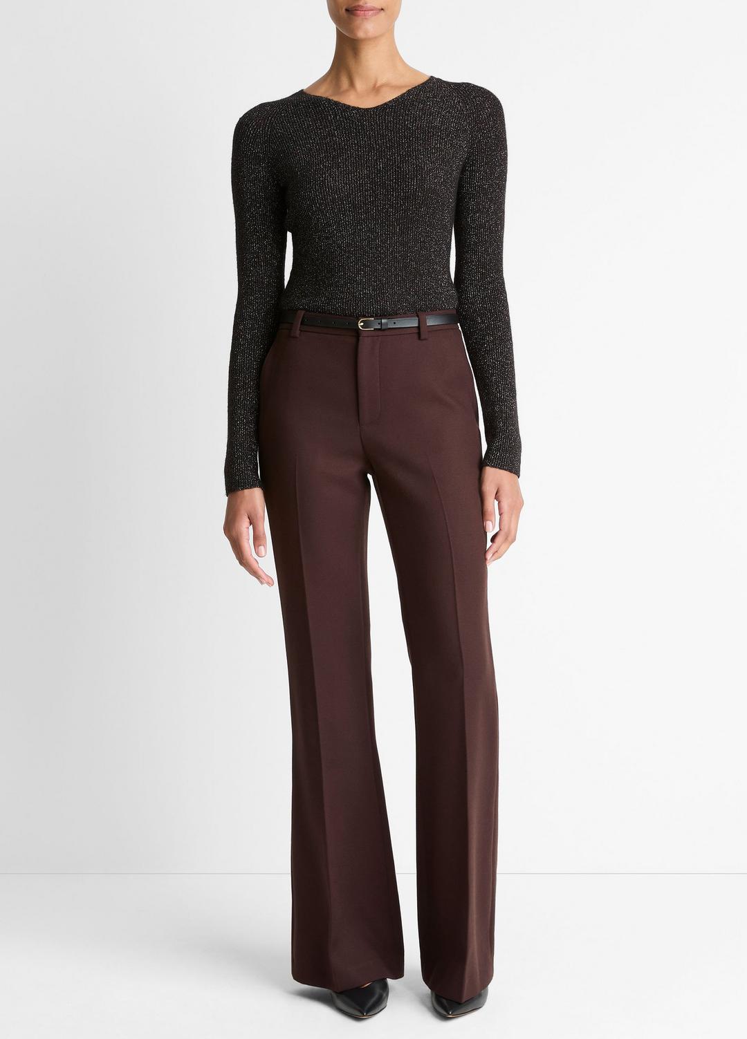 VINCE | Metallic Ribbed High V-Neck Sweater in V-Neck - BLACK METALLIC