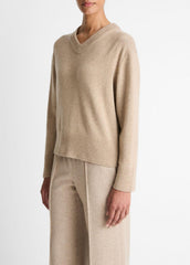 VINCE | Wool-Cashmere V-Neck Sweater in V-Neck - HEATHER MARZIPAN