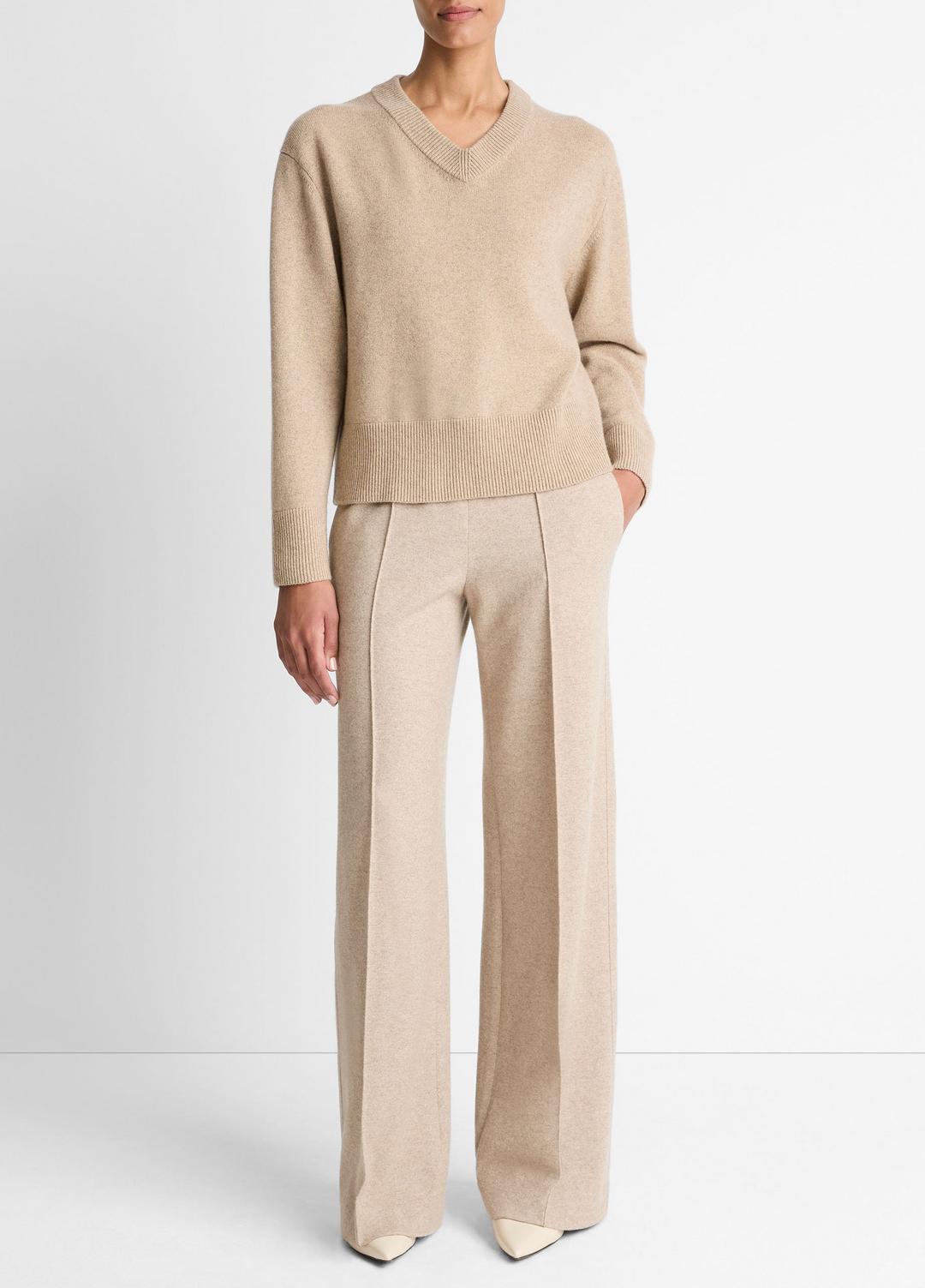 VINCE | Wool-Cashmere V-Neck Sweater in V-Neck - HEATHER MARZIPAN