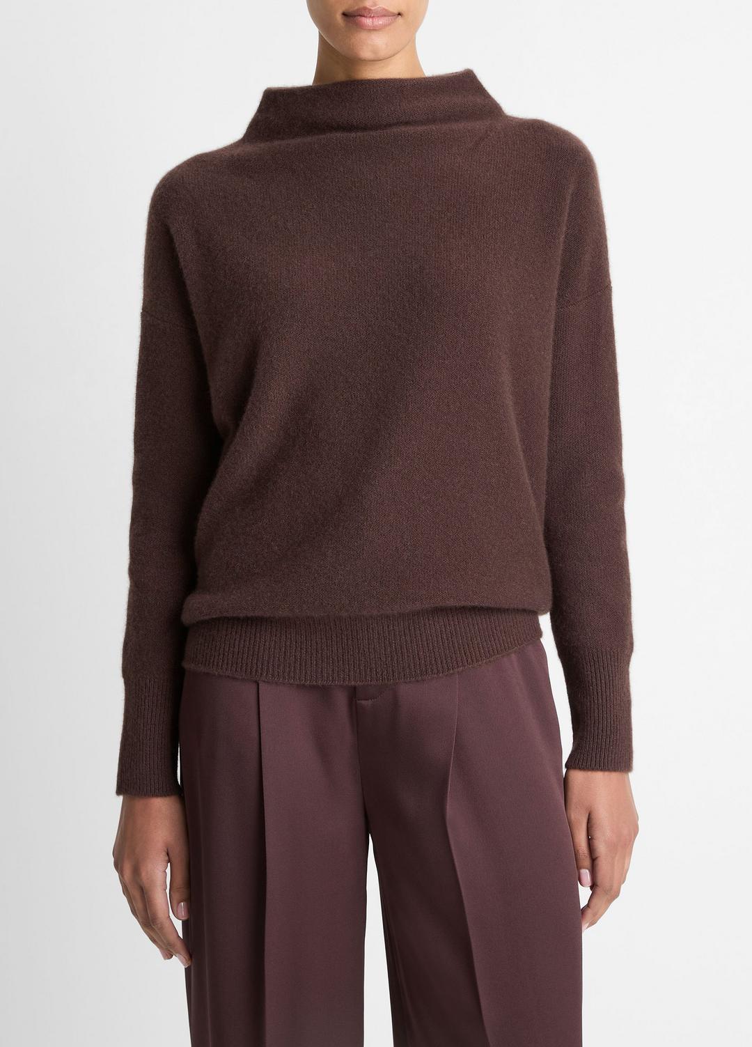 VINCE | Plush Cashmere Funnel-Neck Sweater in Turtleneck - TRUFFLE