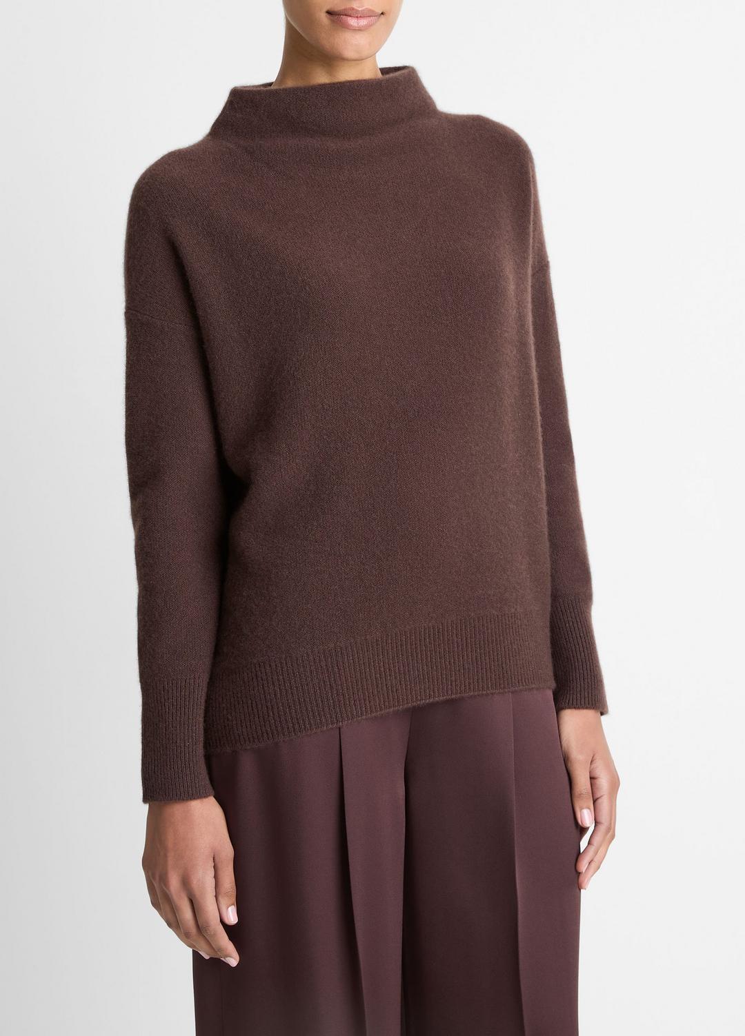 VINCE | Plush Cashmere Funnel-Neck Sweater in Turtleneck - TRUFFLE