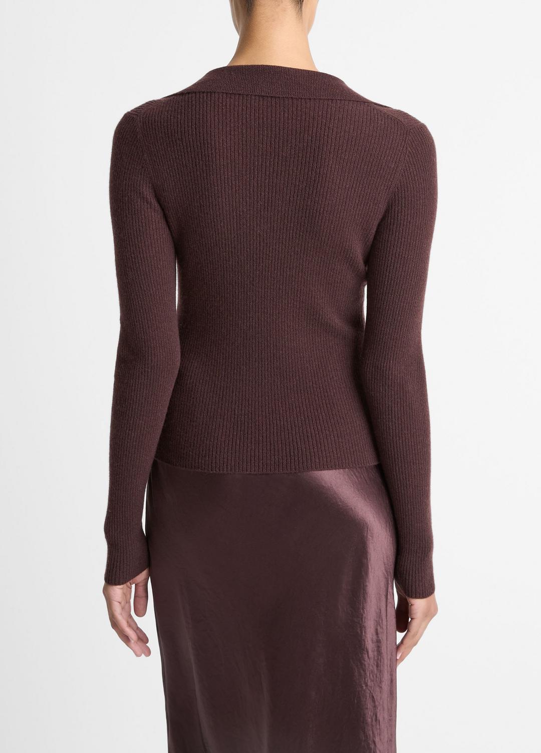 VINCE | Ribbed Cashmere-Silk Polo Sweater in Cashmere - FIG