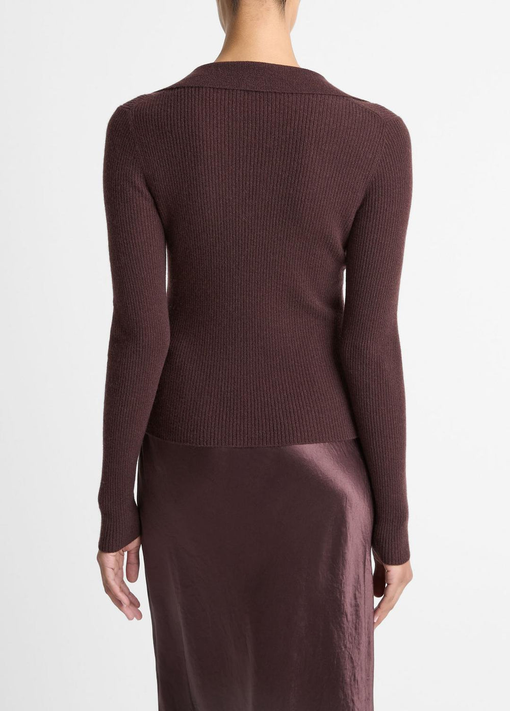 VINCE | Ribbed Cashmere-Silk Polo Sweater in Cashmere - FIG
