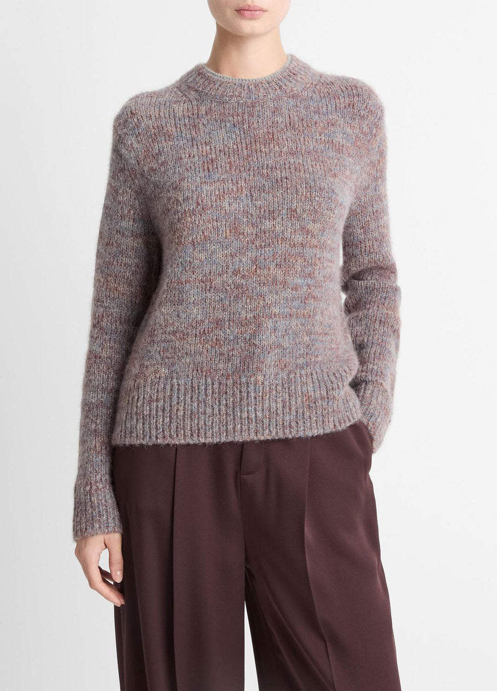 VINCE | Marled Crew Neck Sweater in Crew Neck - COGNAC COMBO