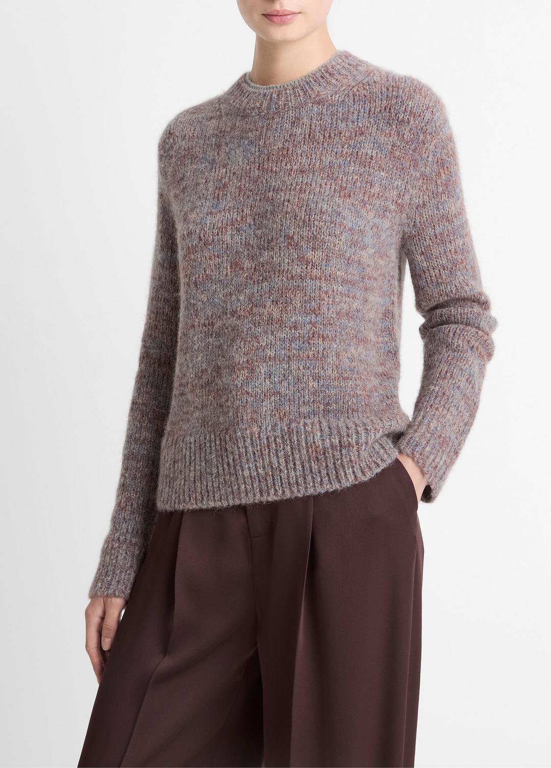 VINCE | Marled Crew Neck Sweater in Crew Neck - COGNAC COMBO