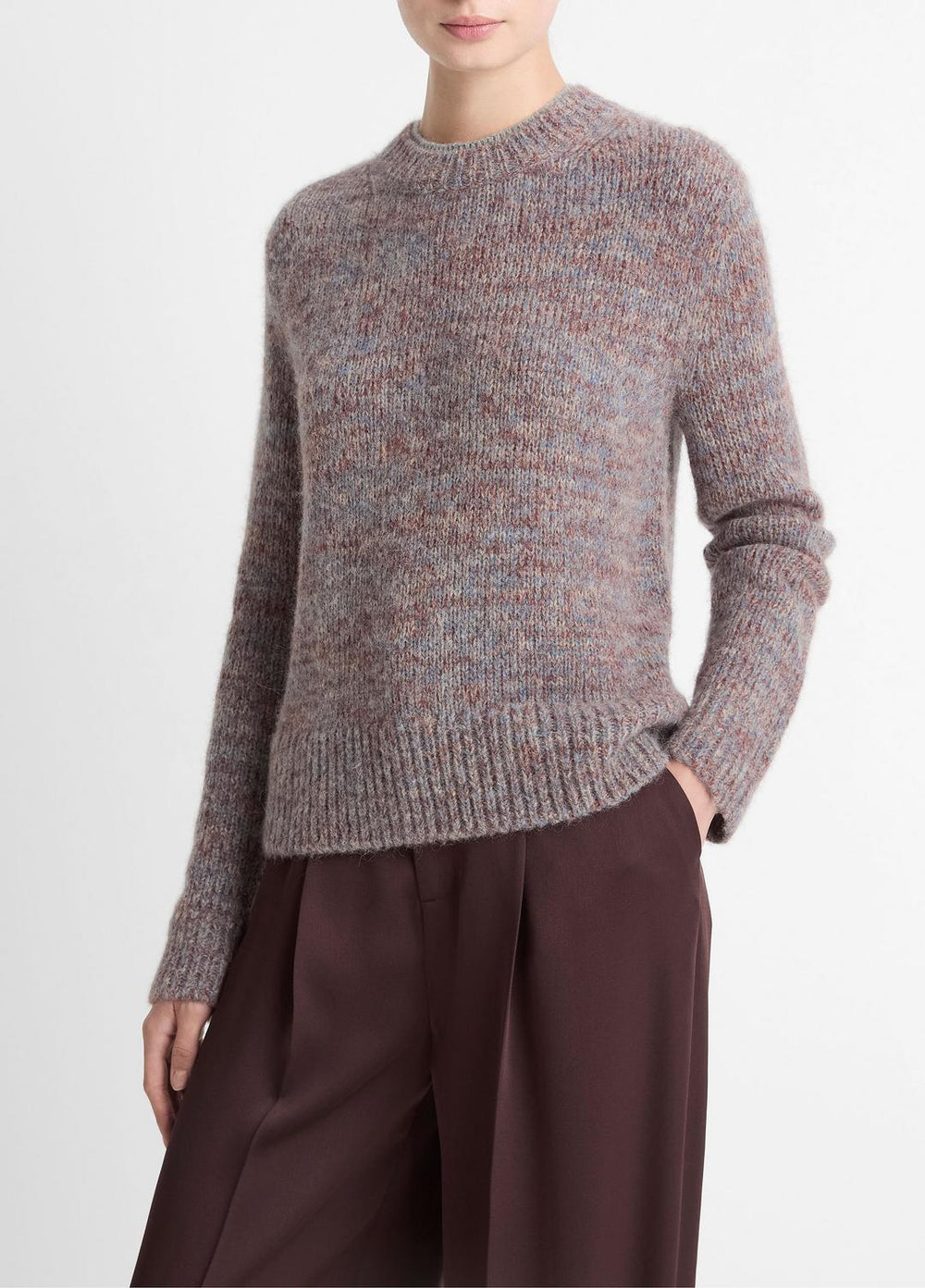 VINCE | Marled Crew Neck Sweater in Crew Neck - COGNAC COMBO
