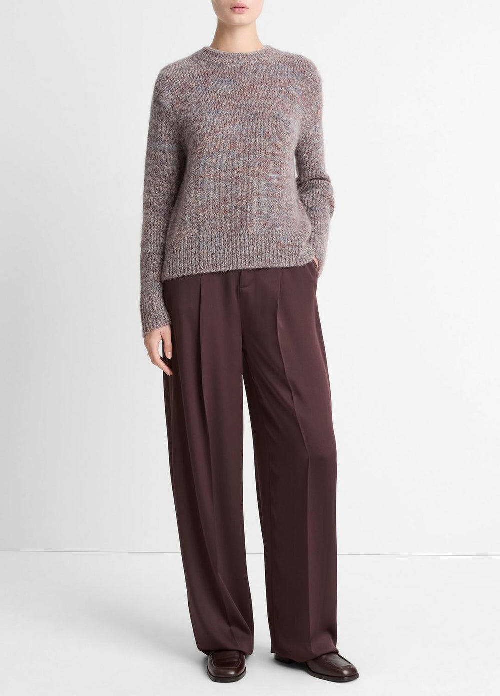 VINCE | Marled Crew Neck Sweater in Crew Neck - COGNAC COMBO