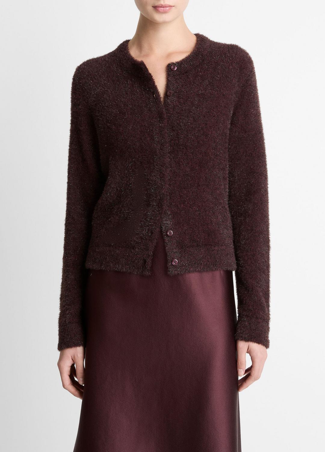 VINCE | Metallic Eyelash Cardigan in Cardigans - OXBLOOD