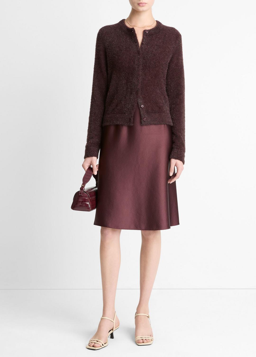 VINCE | Metallic Eyelash Cardigan in Cardigans - OXBLOOD