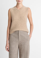 VINCE | Donegal Plush Cashmere Sweater Vest in V-Neck - HEATHER OAT DONEGAL