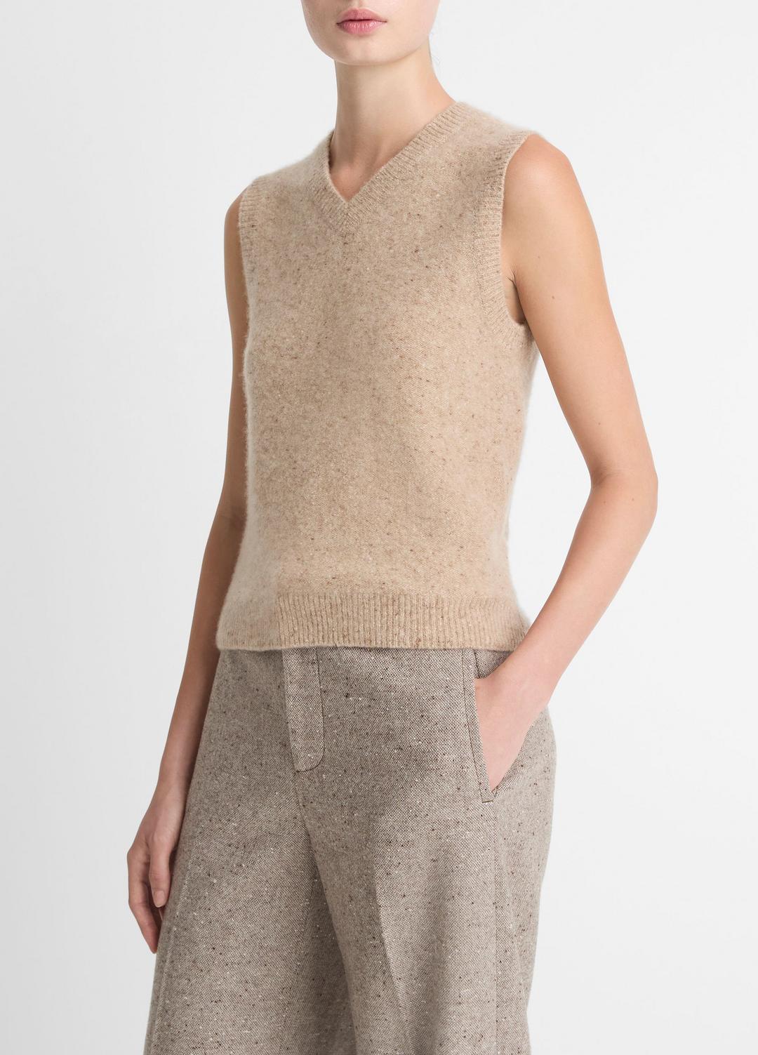 VINCE | Donegal Plush Cashmere Sweater Vest in V-Neck - HEATHER OAT DONEGAL